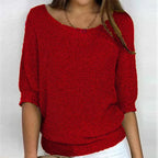Women's Relaxed Knit Top with Elbow-Length Sleeves