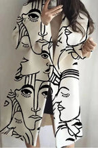 Women's Floral Print Long Coat with Stand Collar