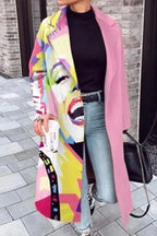 Women's Floral Print Long Coat with Stand Collar
