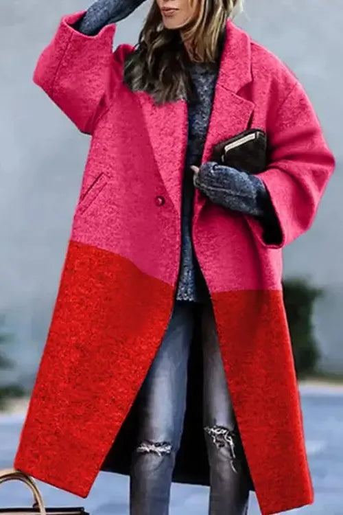 Women's Floral Print Long Coat with Stand Collar