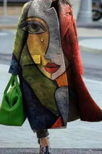 Women's Floral Print Long Coat with Stand Collar