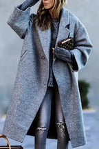 Women's Floral Print Long Coat with Stand Collar