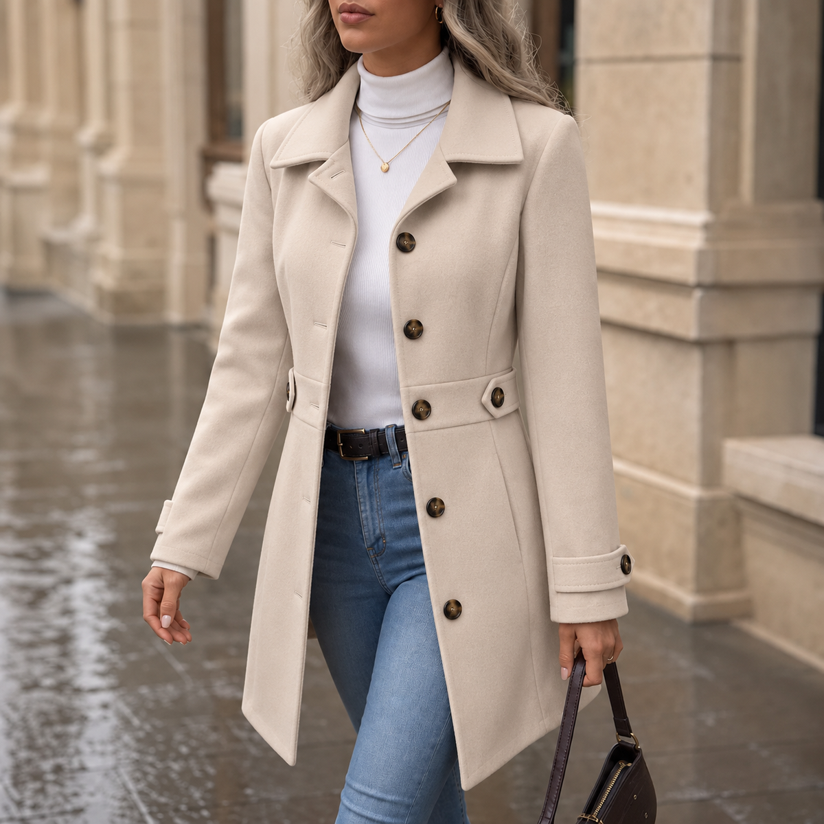 Women's Tailored Trench Coat with Shaped Waist