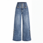 Women's High-Waisted Button-Front Wide Leg Jeans