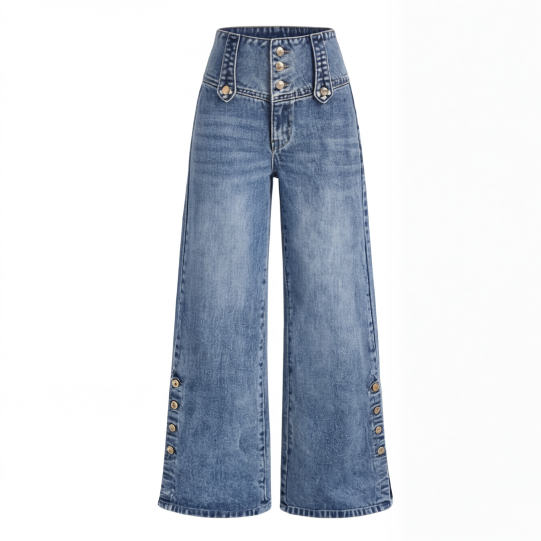Women's High-Waisted Button-Front Wide Leg Jeans