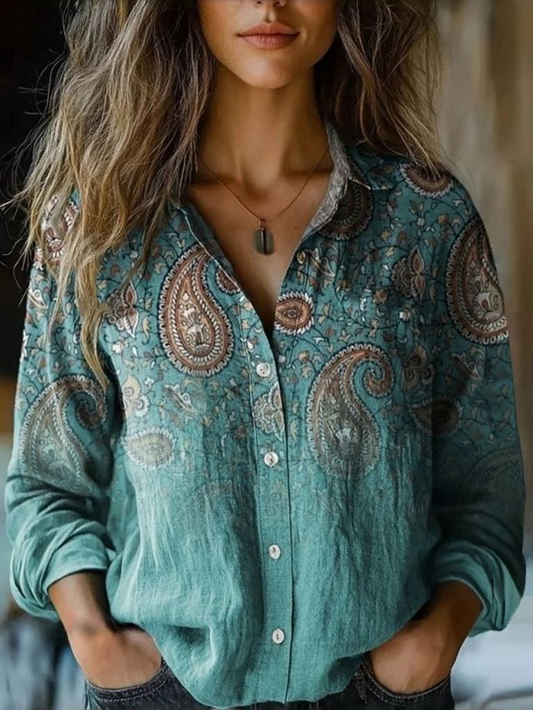 Women's Botanical Print Button-Front Blouse