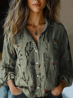 Women's Botanical Print Button-Front Blouse