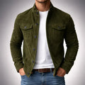 Men's Suede Button-Front Jacket with Stand Collar