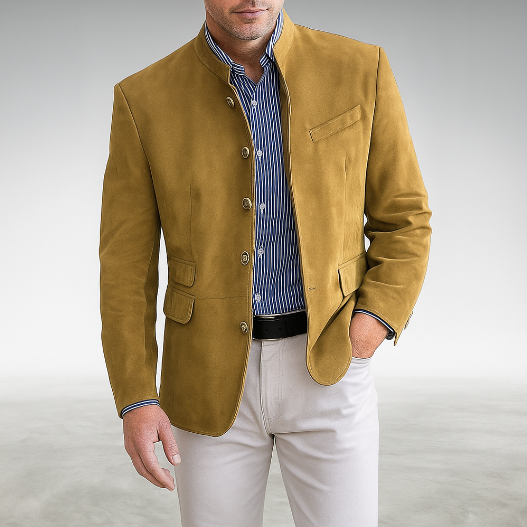 Men's Tailored Button-Front Cardigan with Stand Collar