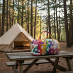 Padded Patchwork Travel Duffel Bag with Zip Closure