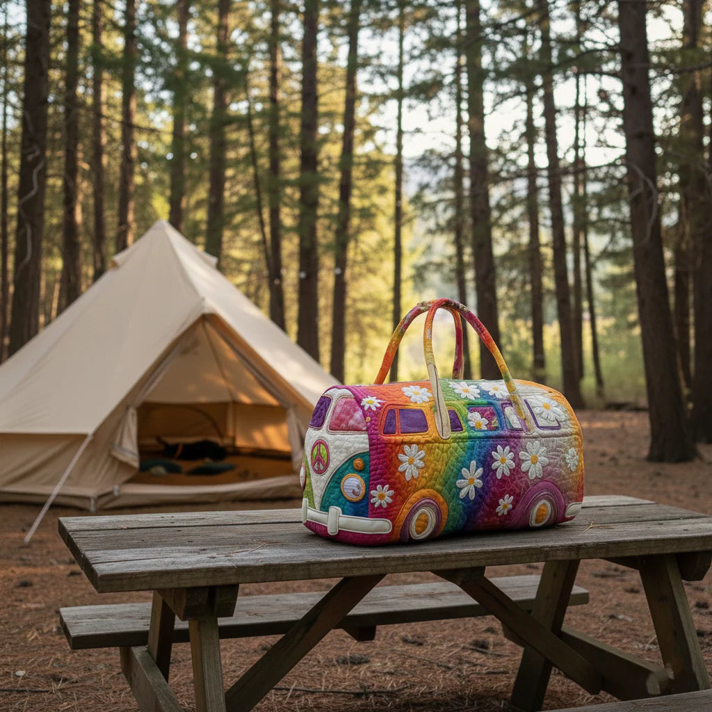 Padded Patchwork Travel Duffel Bag with Zip Closure