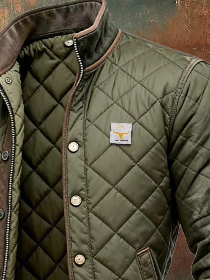 Men's Diamond Quilted Jacket with Snap Front