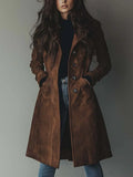 Women's Faux Suede Trench Coat with Button Front