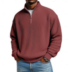 Men's Ribbed Quarter-Zip Pullover with Stand Collar