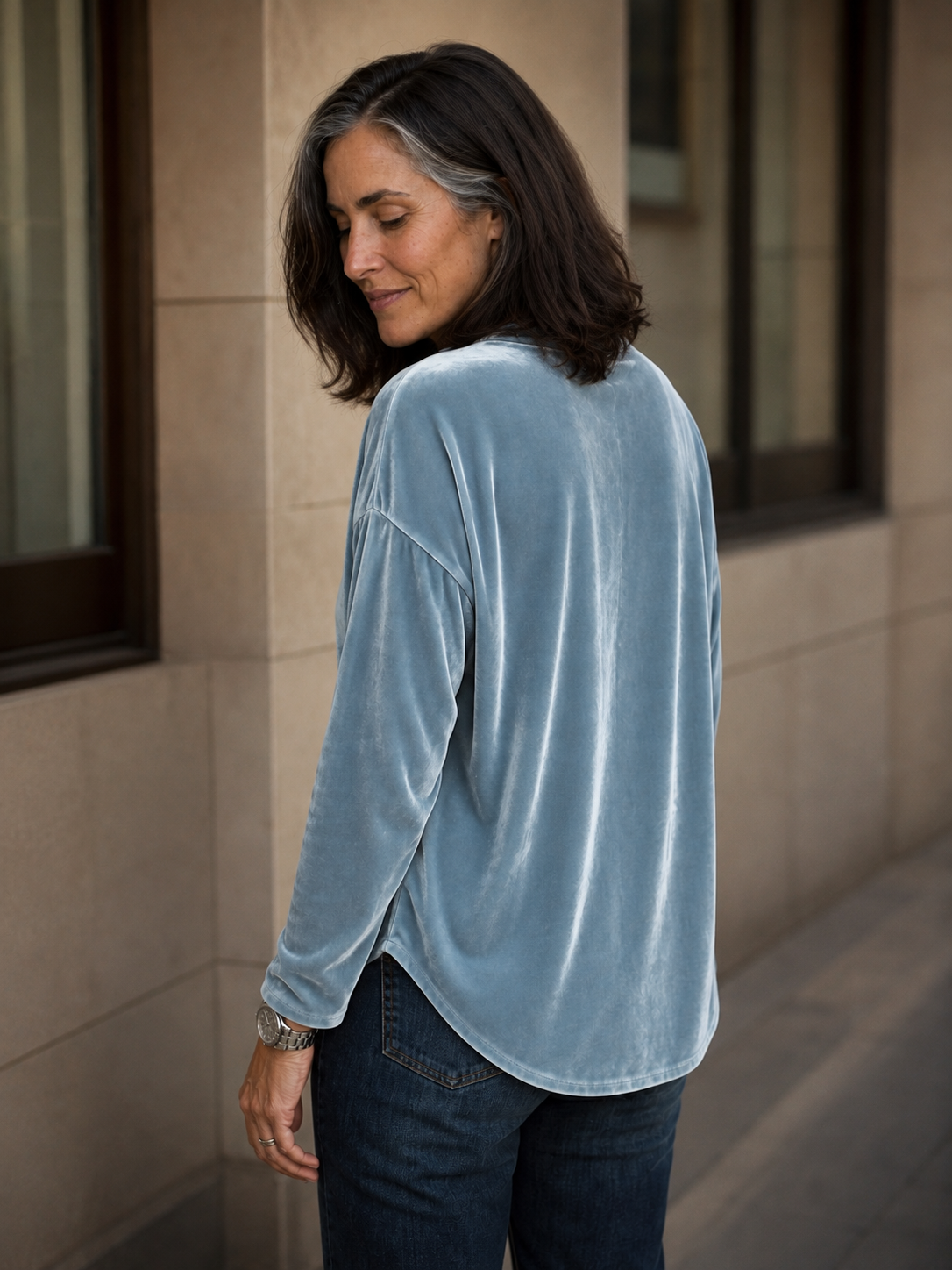 Women's Velvet Tie-Neck Blouse with Relaxed Fit