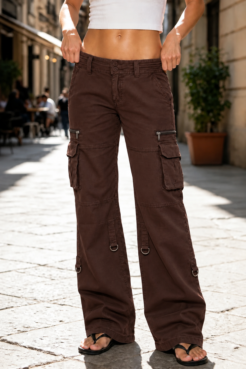 Women's Wide Leg Cargo Pants with Utility Pockets