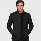 Ascot – Tailored Mandarin-Collar Wool Overcoat (Black) - MattiaCremasco