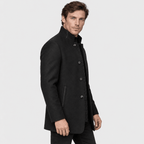 Ascot – Tailored Mandarin-Collar Wool Overcoat (Black) - MattiaCremasco
