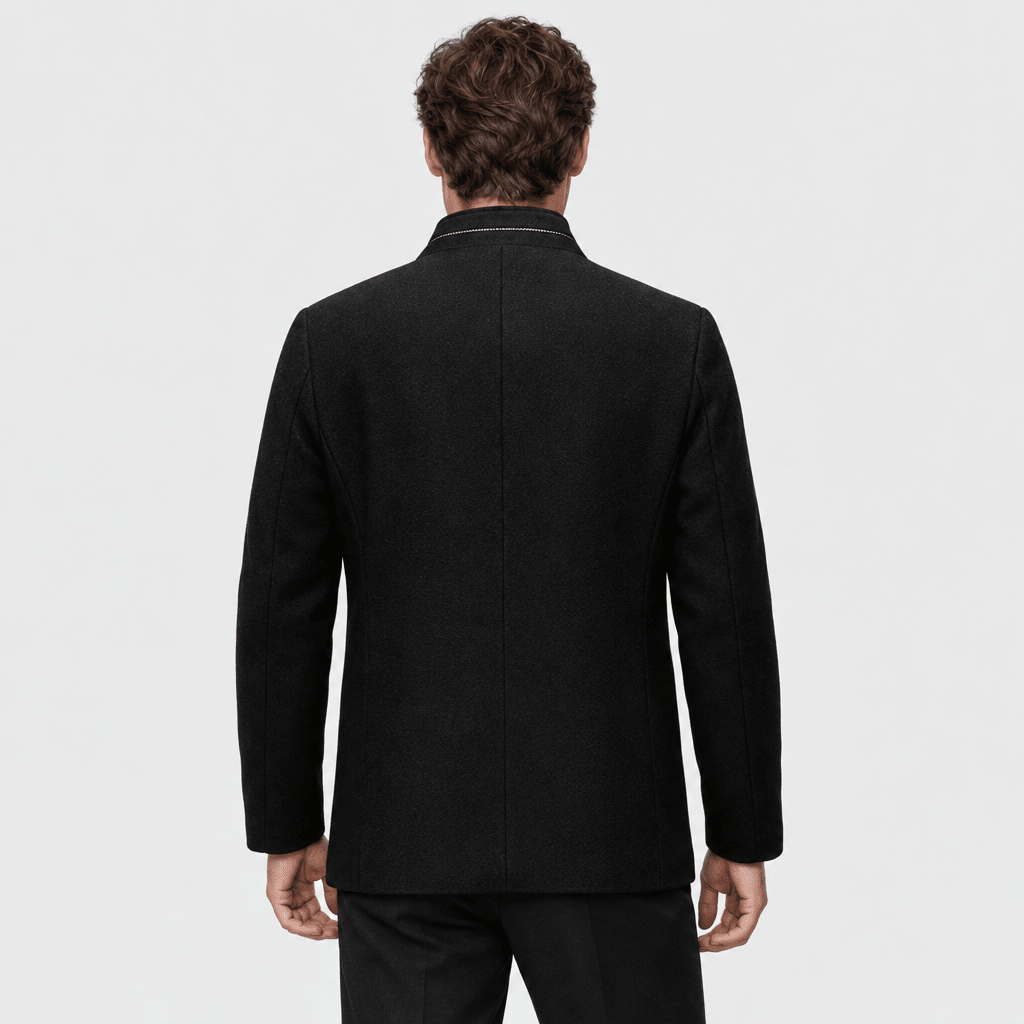Ascot – Tailored Mandarin-Collar Wool Overcoat (Black) - MattiaCremasco