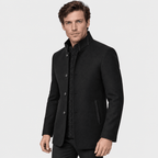 Ascot – Tailored Mandarin-Collar Wool Overcoat (Black) - MattiaCremasco