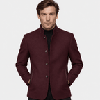 Ascot – Tailored Mandarin-Collar Wool Overcoat (Burgundy) - MattiaCremasco