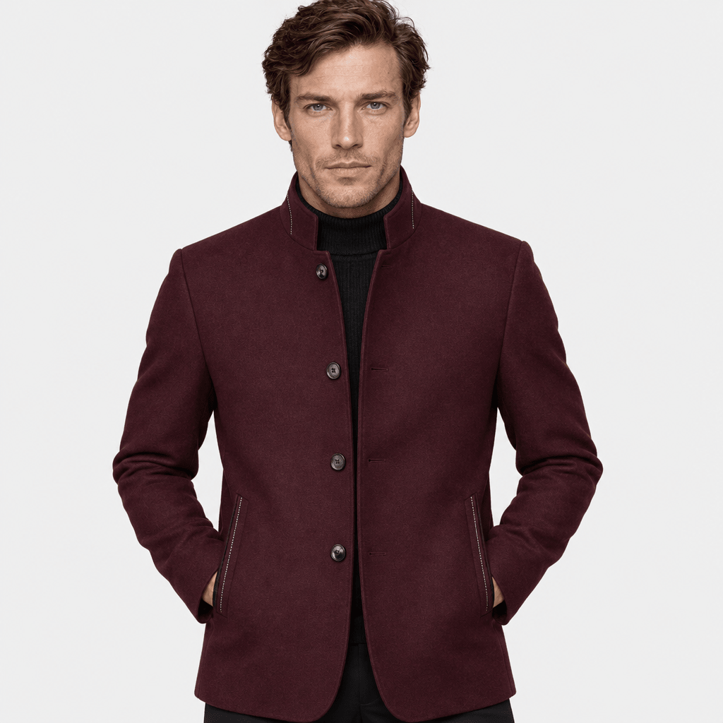 Ascot – Tailored Mandarin-Collar Wool Overcoat (Burgundy) - MattiaCremasco