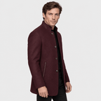 Ascot – Tailored Mandarin-Collar Wool Overcoat (Burgundy) - MattiaCremasco