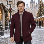 Ascot – Tailored Mandarin-Collar Wool Overcoat (Burgundy) - MattiaCremasco