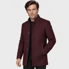 Ascot – Tailored Mandarin-Collar Wool Overcoat (Burgundy) - MattiaCremasco