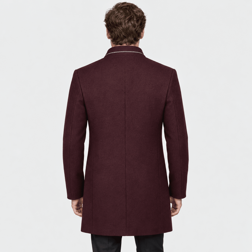 Ascot – Tailored Mandarin-Collar Wool Overcoat (Burgundy) - MattiaCremasco