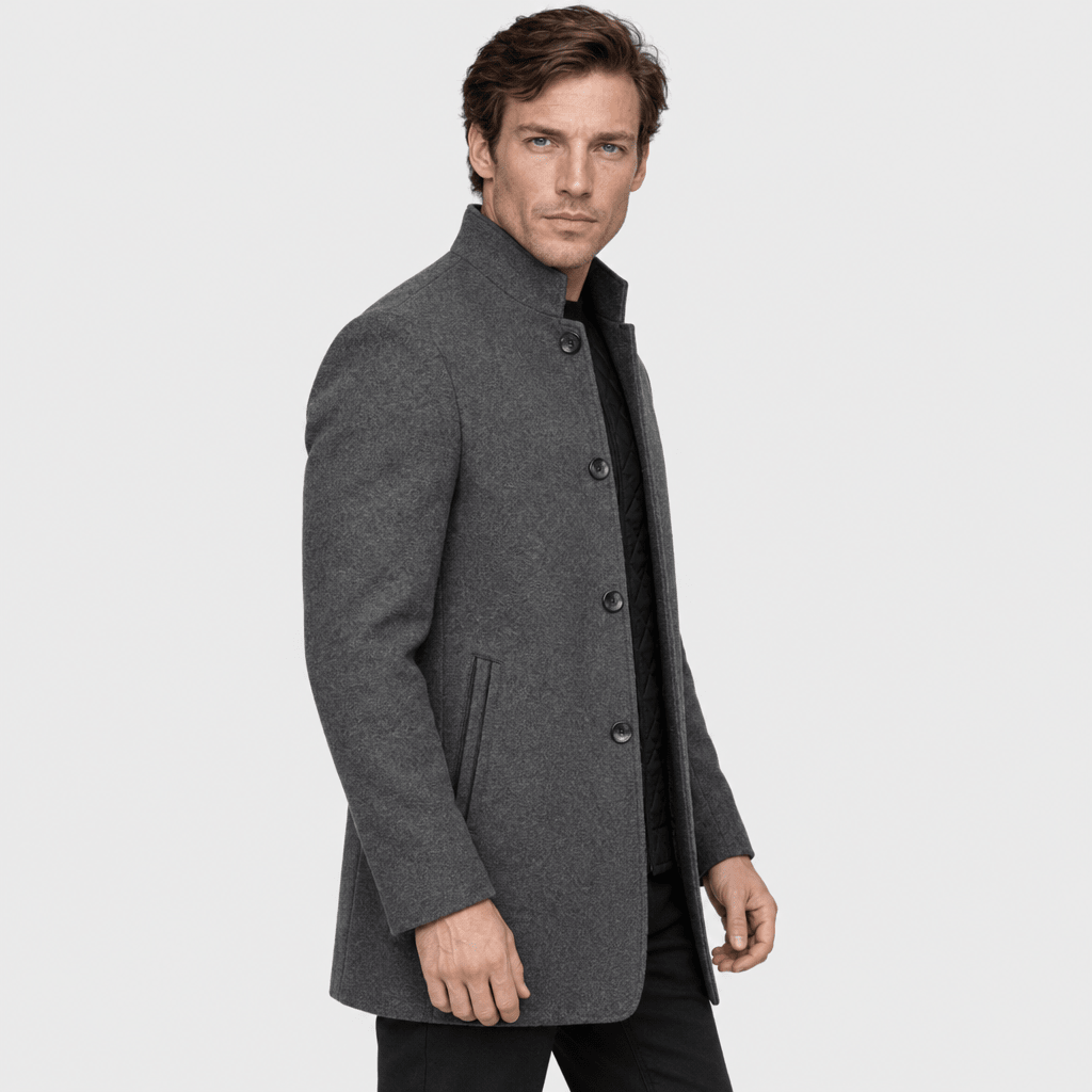 Ascot – Tailored Mandarin-Collar Wool Overcoat (Charcoal Grey) - MattiaCremasco