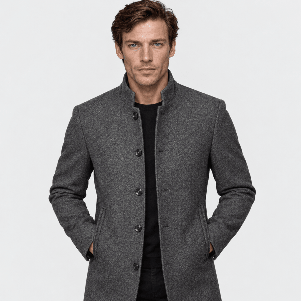 Ascot – Tailored Mandarin-Collar Wool Overcoat (Charcoal Grey) - MattiaCremasco