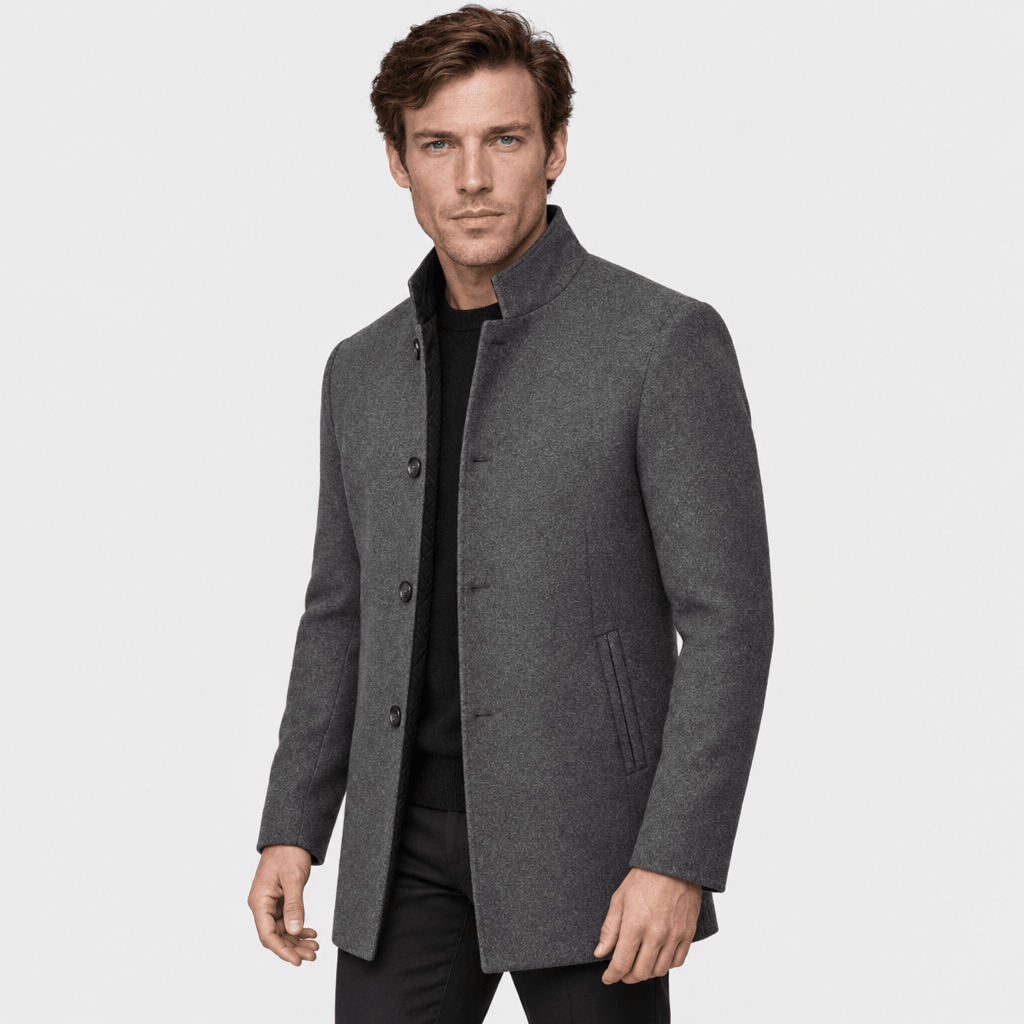Ascot – Tailored Mandarin-Collar Wool Overcoat (Charcoal Grey) - MattiaCremasco