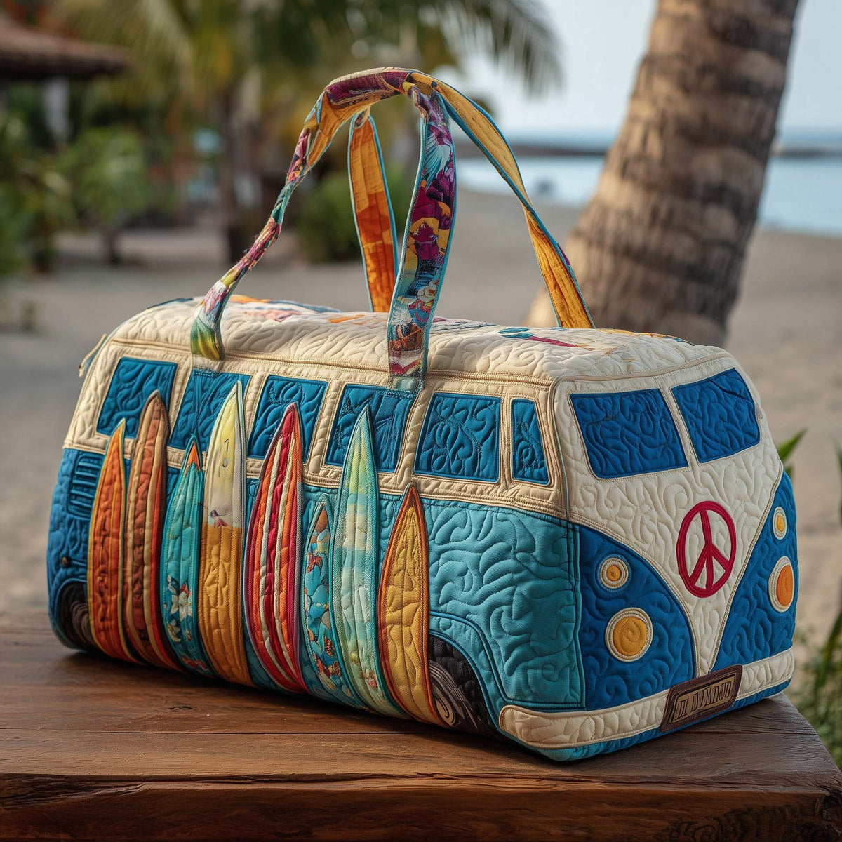 Padded Patchwork Travel Duffel Bag with Zip Closure