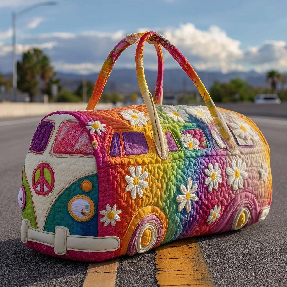 Padded Patchwork Travel Duffel Bag with Zip Closure