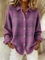 Women's Plaid Knit Cardigan with Button Front