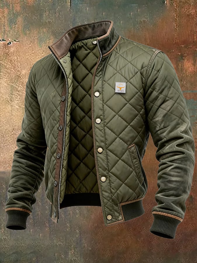 Men's Diamond Quilted Jacket with Snap Front