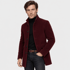 Barrington – Tailored Corduroy Stand-Collar Overcoat (Burgundy) - MattiaCremasco