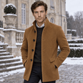 Barrington – Tailored Corduroy Stand-Collar Overcoat (Camel Brown) - MattiaCremasco