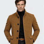 Barrington – Tailored Corduroy Stand-Collar Overcoat (Camel Brown) - MattiaCremasco