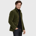 Barrington – Tailored Corduroy Stand-Collar Overcoat (Olive Green) - MattiaCremasco