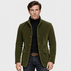 Barrington – Tailored Corduroy Stand-Collar Overcoat (Olive Green) - MattiaCremasco