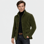 Barrington – Tailored Corduroy Stand-Collar Overcoat (Olive Green) - MattiaCremasco