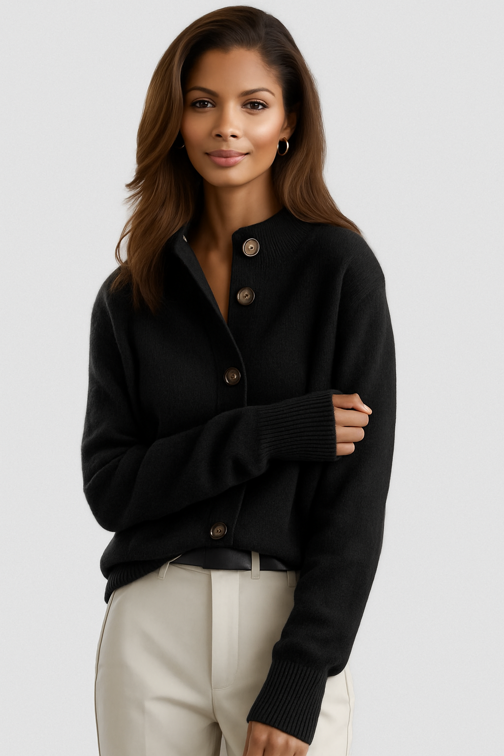Women's High-Collar Button-Front Knit Cardigan