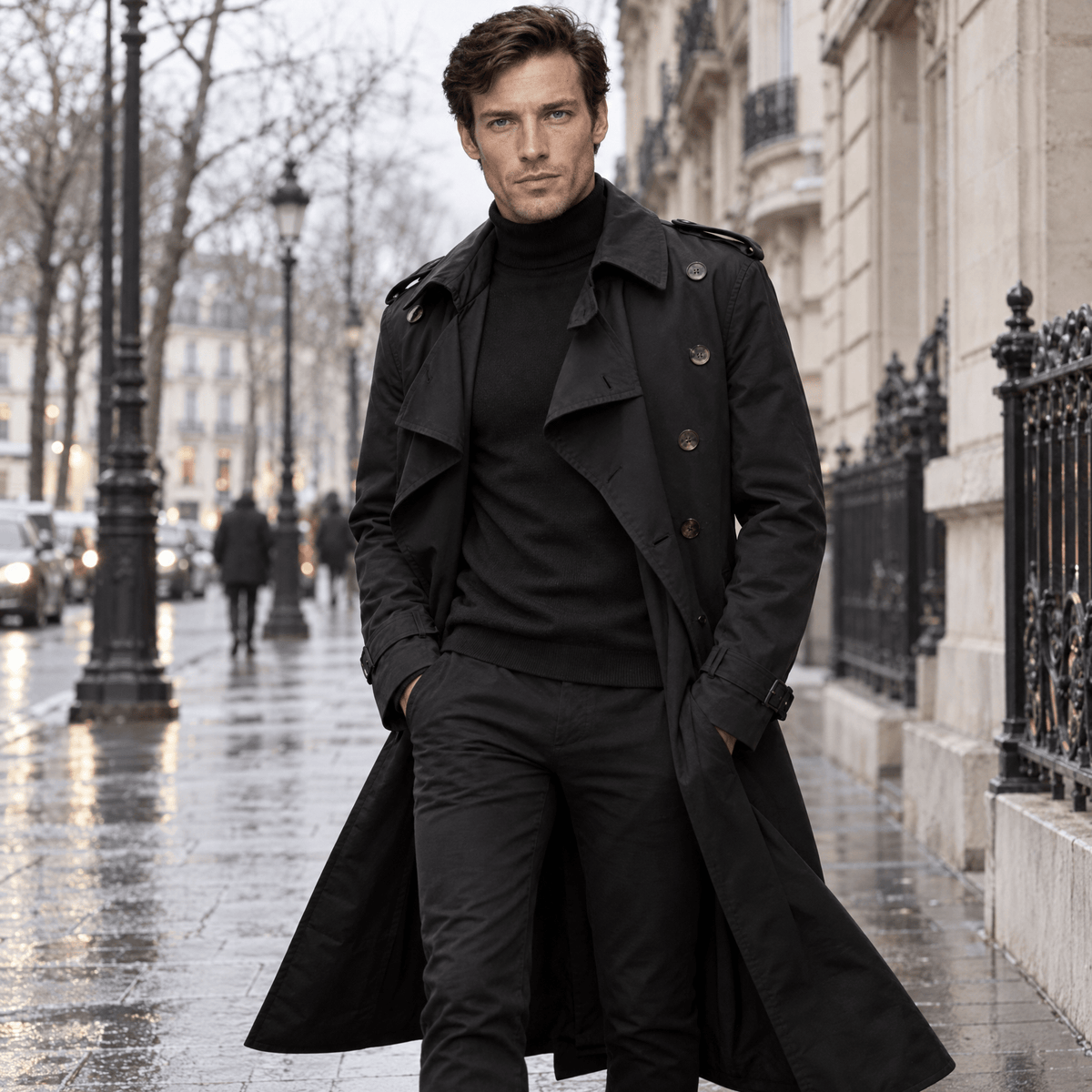 Belgravia – Classic Double-Breasted Long Trench Coat (Black) - MattiaCremasco