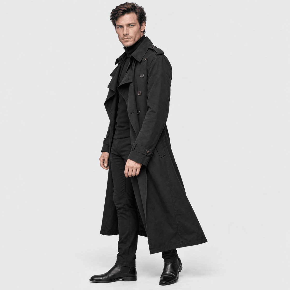 Belgravia – Classic Double-Breasted Long Trench Coat (Black) - MattiaCremasco