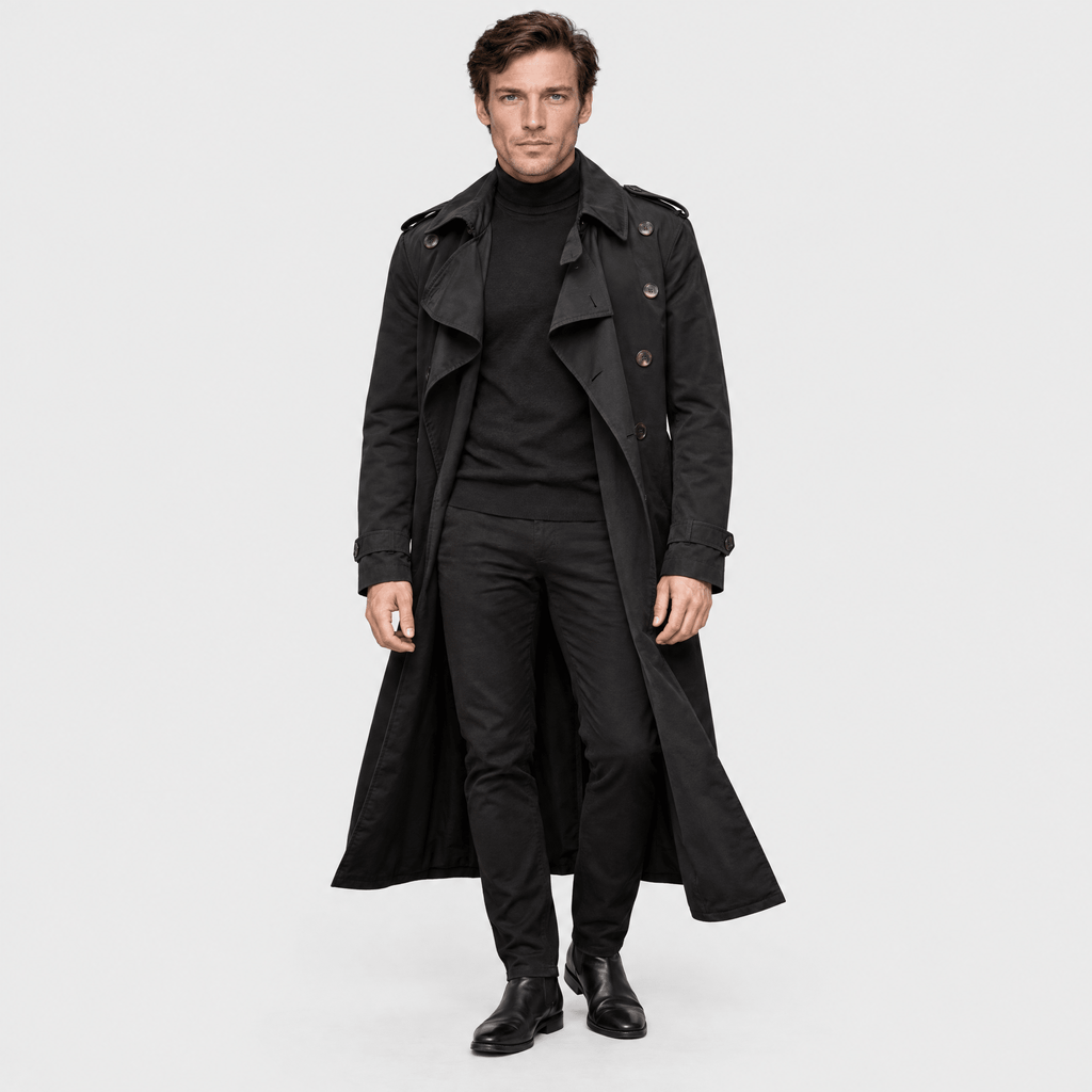 Belgravia – Classic Double-Breasted Long Trench Coat (Black) - MattiaCremasco