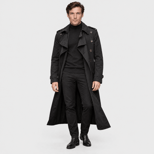 Belgravia – Classic Double-Breasted Long Trench Coat (Black) - MattiaCremasco