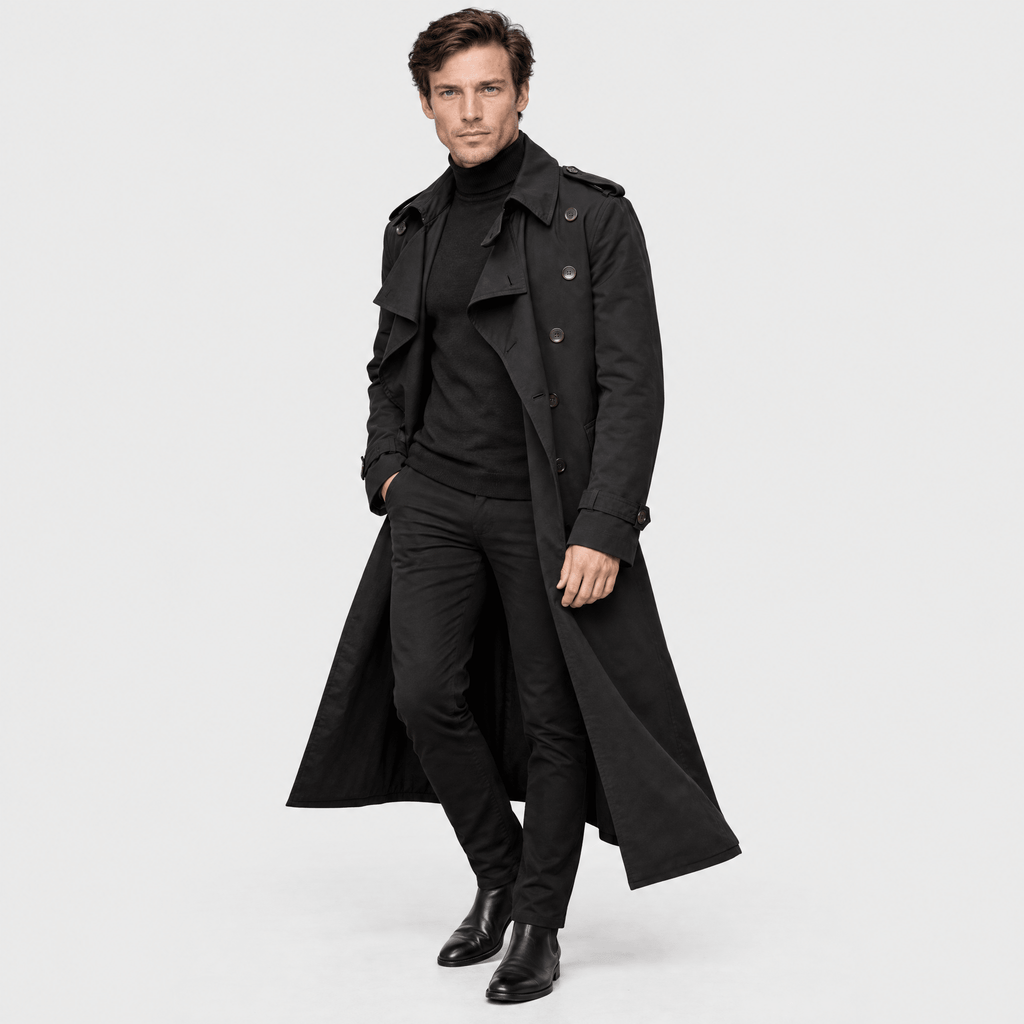 Belgravia – Classic Double-Breasted Long Trench Coat (Black) - MattiaCremasco