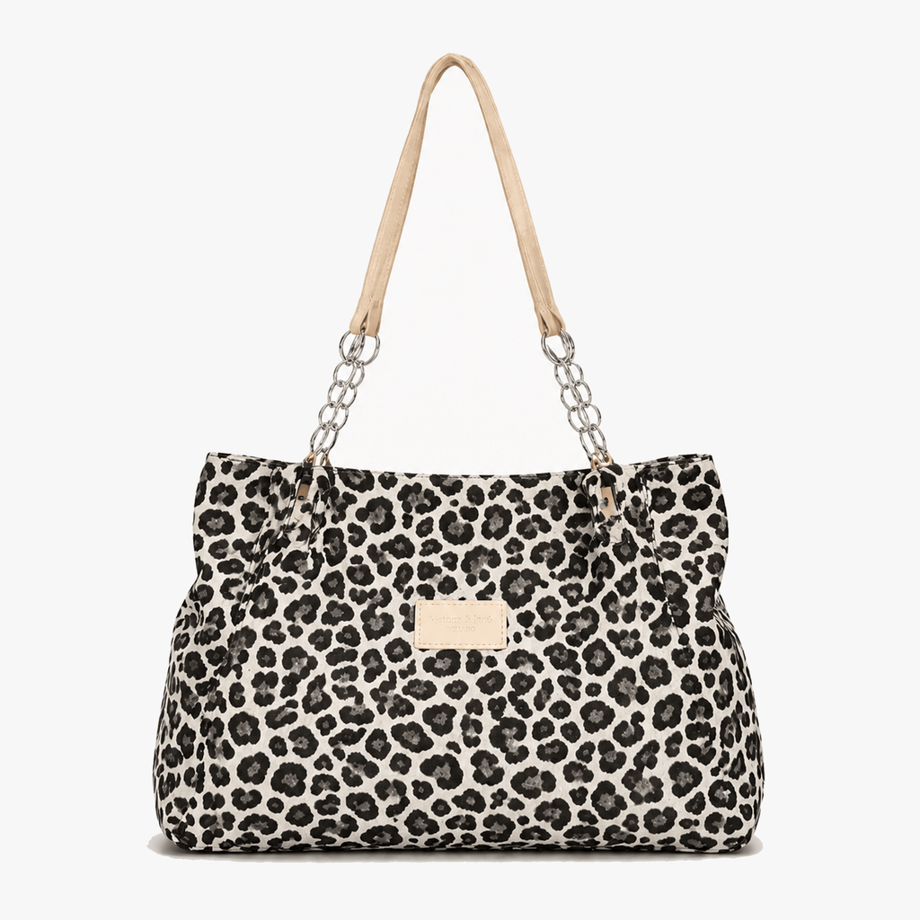 Women's Leopard Print Canvas Tote with Chain Detail
